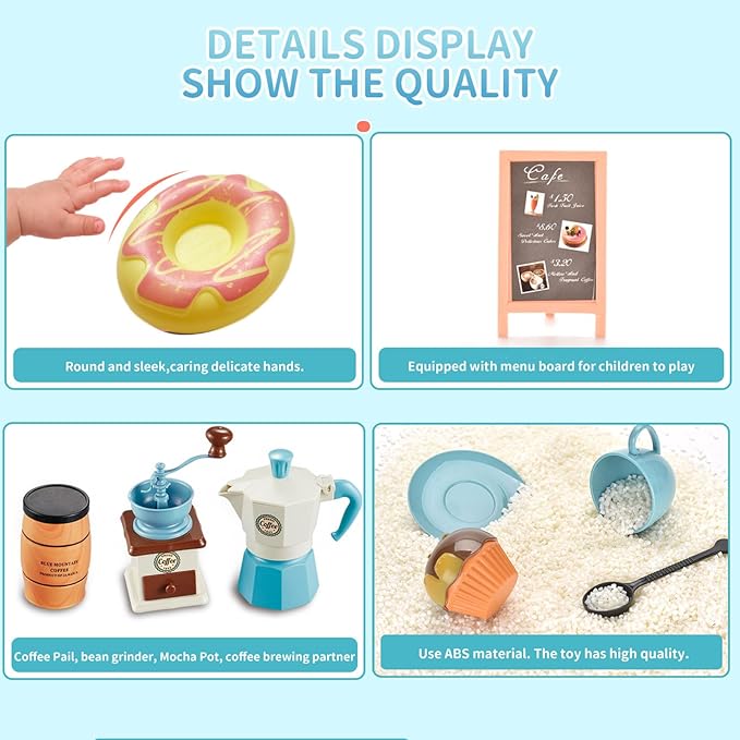 Pretend Tea Party Set for Little Girls, 48 PCS Coffee Maker Set and Play Food Dessert Set for Kids Age 3 4 5 6 7 8 9, Kids Kitchen Pretend Play for Princess Girls Boys(Blue)