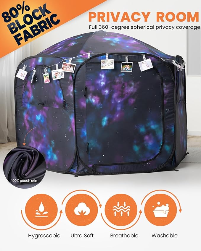 Kids Pop Up Play Tent with Fairy Lights, Hexagonal House with Removable Mat, Indoor Playhouse for Children, Galaxy Theme Gift for 3-4 Kids