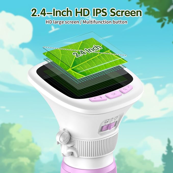 Microscope for Kids, EDCREATY 200X-1000X Portable Pocket Handheld Microscope, 2.4 High-Definition Screen, 200W Pixels for Birthday Christmas Holiday Toys Gifts for 5 6 7 8 9 10 11 12 Kids