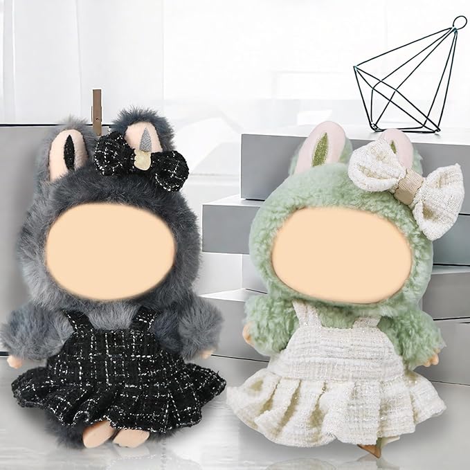 4 Sets Clothes for LABUBU Doll (NO Doll), Handcrafted Crochet Accessories for LABUBU About 6.7'' Dolls, Premium Outfit-Cute Clothes for Dress up Unique Style (White Package Box+Clothing Sets)
