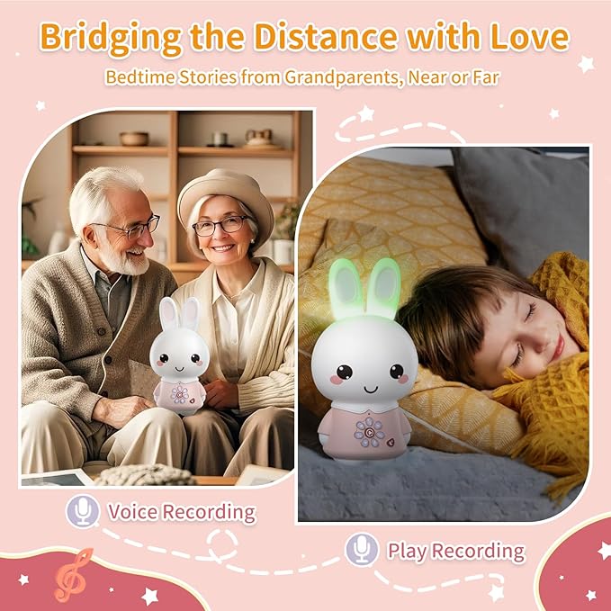 alilo Honey Bunny Pro, Kids Music Player with Night Light, Bluetooth, Recorder, Preloaded 71 Nursery Rhymes, 50 Stories, 55 Soothing Music, Storytelling Toys Gifts for Toddlers Baby Boy Girl,Pink