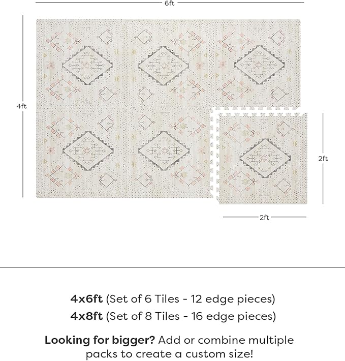House of Noa Baby Play Mat – 4x8 Oat Ula – Set of 8 Tiles – Cushioned EVA Foam Play Mat for Floor, Soft Interlocking Baby Crawling Mats for Hard Floors