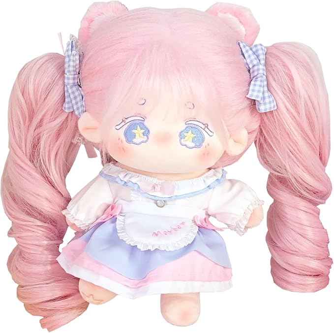 CALEMBOU Plush Doll, 20cm Cute Cotton Doll with Skeleton, Anime Plushies Soft Stuffed Dress Up Dolls, Kawaii Plush Toys Gift Come with Doll Clothes (Doll&Clothes-Maybe-Pink)