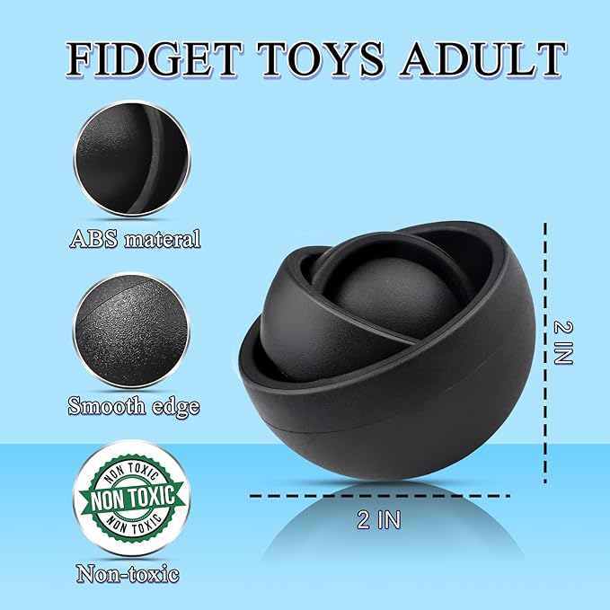 Fidget Toys Adults Pack, 4PC Black Fidget Spinner Set for Kids, Sensory Toys Boys Girls Teens Christmas Stocking Stuffers Party Favors, ADHD Autism Stress Relief Finger Toys, Gift for New Year