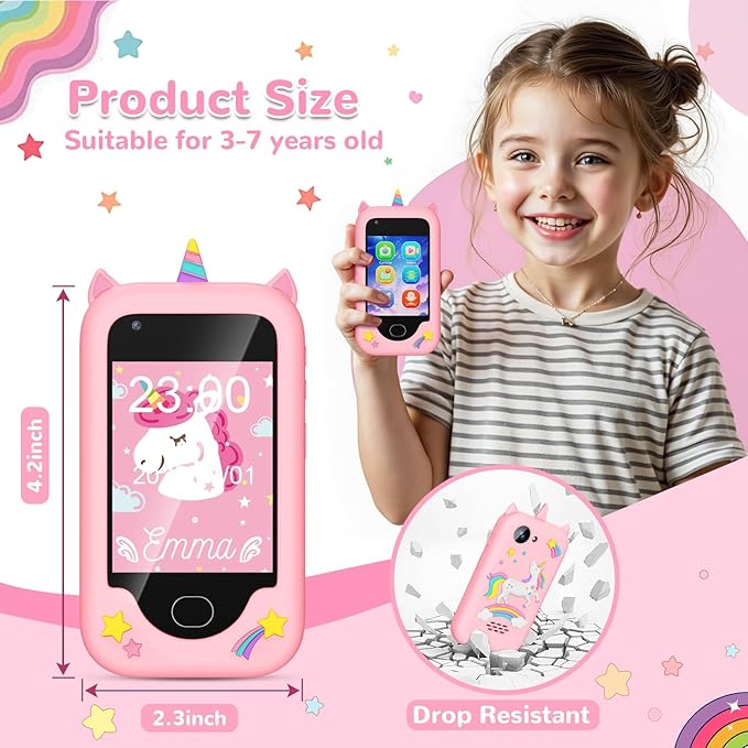 Lapare Kids Toy Smartphone, Birthday Gifts for Girls 3 4 5 6 7 8 Years Old, Unicorn Toddler Play Phone with Camera, Educational Games, MP3 Music
