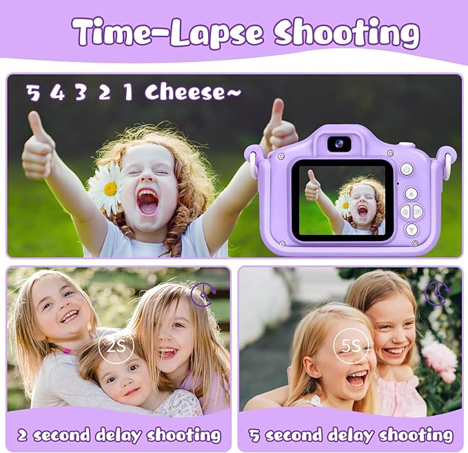 Upgraded 48MP Kids Camera for Girls Boys 3-12, Video Selfie Camera-Christmas Birthday Gift for Toddler, HD Digital Camera Toy for Child with 32GB SD Card & Silicone Cover (Purple)