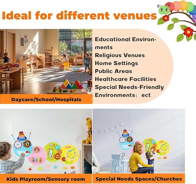 Sensory Wall Panels for Kids: Caterpilla Sensory Wall Board for Toddlers Infants Children with Special Needs- Busy Board for Playroom Daycare Nurseries Schools