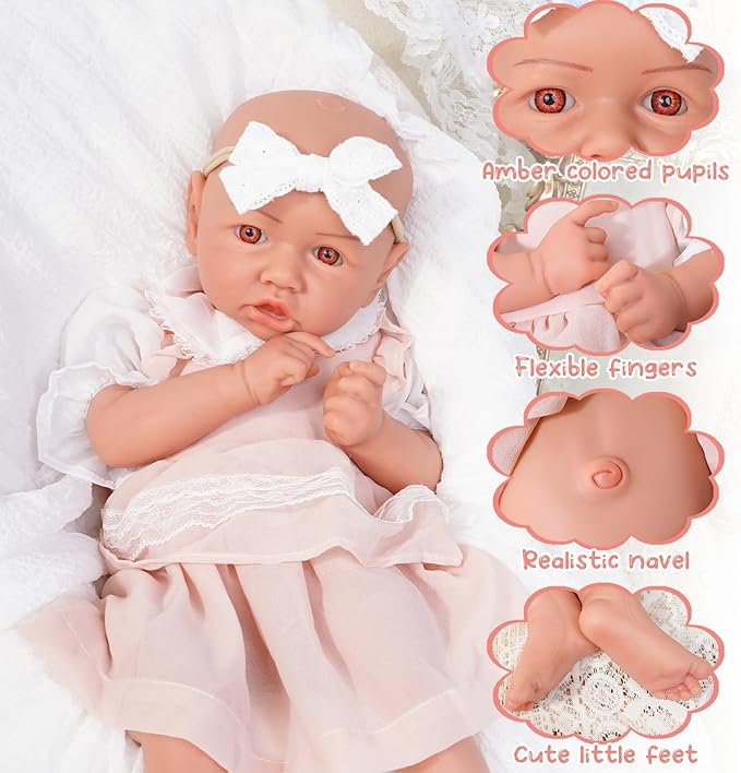 Reborn Baby Dolls Silicone Full Body 19.88in Weighted Real Life Open-Eyes Girl Dolls Lifelike Newborn Baby Soft Body Flexible Limbs Not Vinyl