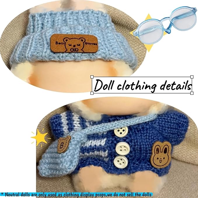 Clothes Set for 15cm/17cm Doll(NO Doll) , Handcrafted Crochet Set Hat & Sweater, Stylish Premium Outfit with Accessories, Cute for Dress up Unique Style