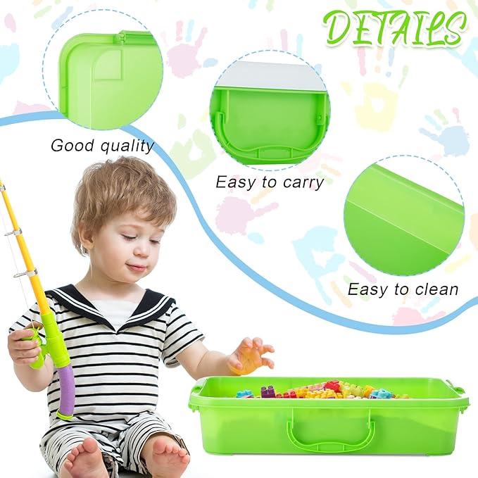 Suzile 3 Pcs Portable Sensory Bin Sand Tray with Lid, 15 Inch Colorful Plastic Sandbox Toy, Large Play Tray Fill with Sand, Water, Beads, and More, 3 Colors(Pink, Green, Blue)