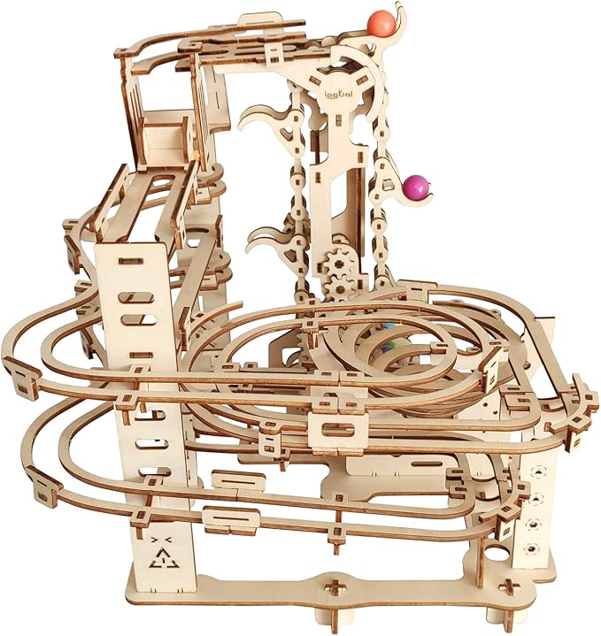 Wooden Marble Run 3D Puzzle - Wood Crafts Mechanical Marble Run Assembly Building Model Kits - Wooden Puzzle DIY Brain Teaser Puzzles - Christmas Birthday Gifts for Adults & Teens
