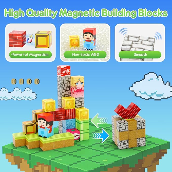 CS COSDDI Magnetic Building Blocks 35PCS, Magnet Cubes Montessori Stacking Toys for Toddlers, Toys for 3-6 Olds Girls Make Your Own Night Light Birthday for Kids