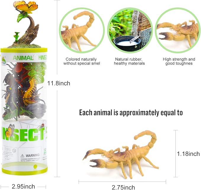 UNIQUE KIDS Mini Insect Figure Creatures in Tube 15 pcs Set | Realistic Tiny Little Animals for Sensory Bin, Birthday Party Favor, Toddler 3-5 (Insect)
