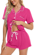SWOMOG Womens Button Down Pajamas Set Short Sleeve Sleepwear Bride Soft Pj Lounge Sets XS-3XL