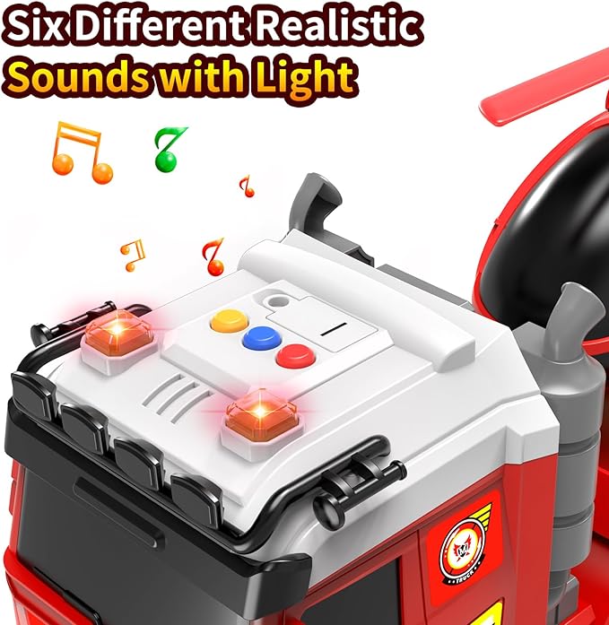 Kids Toys for Ages 3 4 5 6 7 8 Years Old Boys, 25" Large Fire Semi Truck with Helicopter & Race Car, Friction Powered Vehicle with Lights & Sounds,Birthday Gift for Boys Girls
