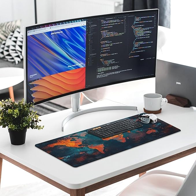 World Map Mouse Pad Large Extended Computer Full Desk Pad 31.5x11.8 inch Computer Mouse Mat Keyboard for Home Office Gaming