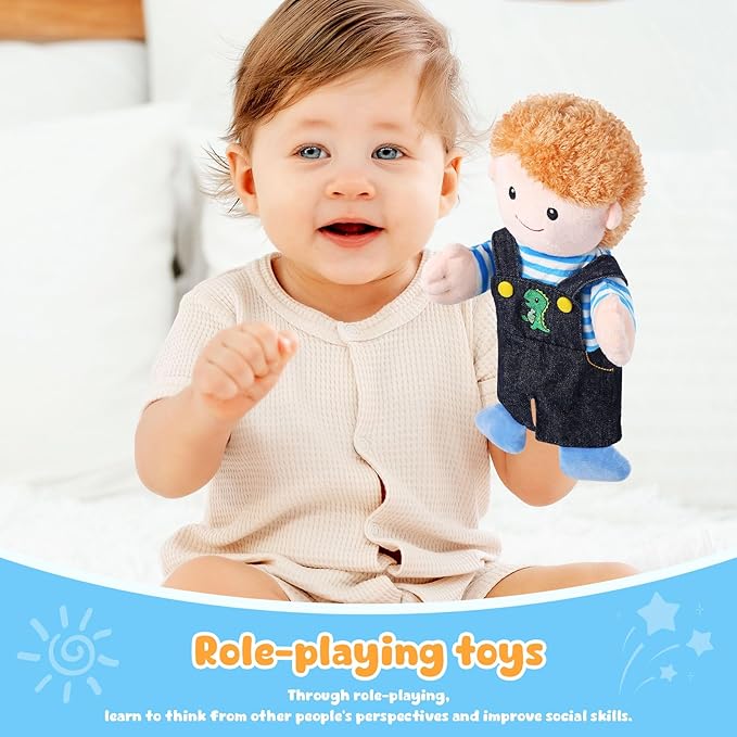 1 Pcs Family Hand Puppets 12 Inch Grandparents, Mom & Dad, Brother & Sister Plush Hand Puppet Toys Role-Play Toy Puppets for Kids Storytelling Imaginative Pretend Play Teaching Preschool(Brother A)