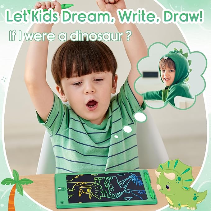 FLUESTON Toys LCD Writing Tablet Toddler,Toys for Boys Girls 3 4 5 6 7 8year,8.8 Inch 1pcs in 1 Pack Drawing Pad Toy Easter Basket Stuffers for Kids,Drawing Tablet Doodle Board Cute Dinosaur