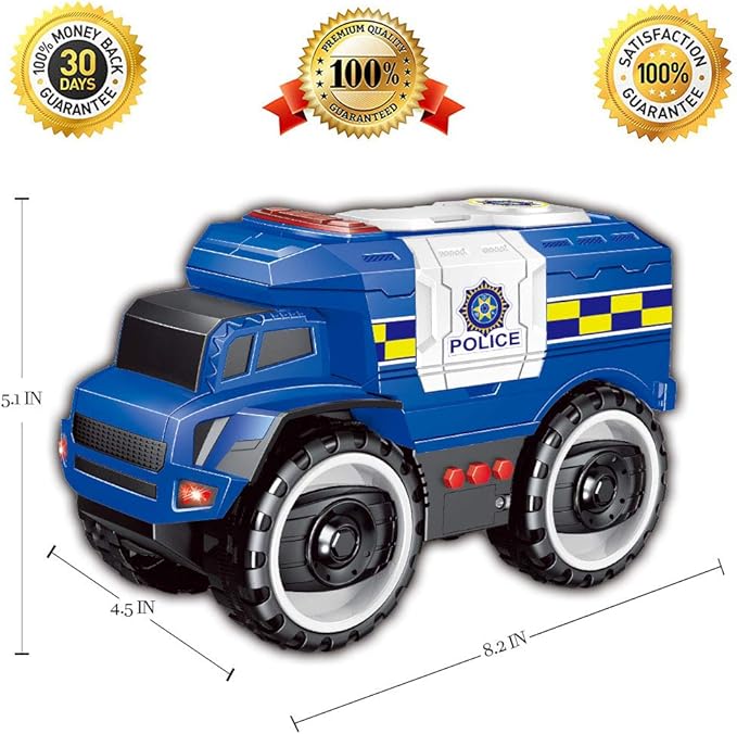 Liberty Imports Big Wheel Police Monster Truck Toy, Friction Powered Police Car for Kids with Lights & Sounds – Large Wheels, Opening Doors, and Realistic Police Siren Effects