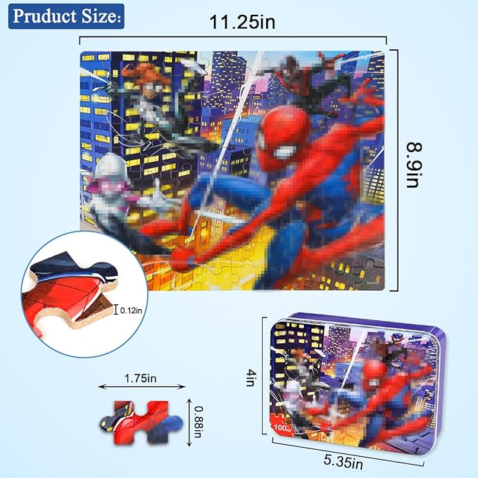 Puzzles for Kids Ages 4-8,Kids Puzzle in a Metal Box,Cool Kid Toys,Children Boys Girls Learning Educational Toy,100 Pieces