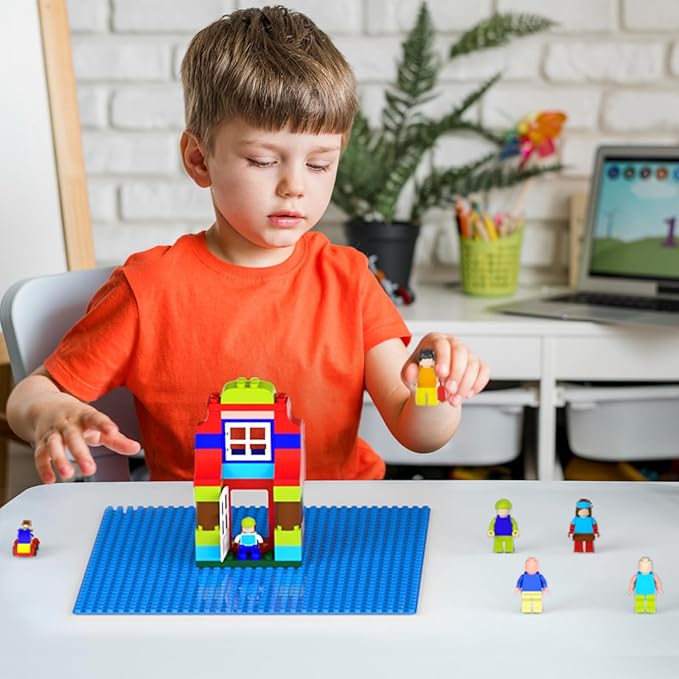 Classic Blue Baseplates, 32x32 Studs Square Base Plates for Play or Display Bricks Creations, Compatible with Classic Legos, 10" x 10", Pack of 2, Perfect for Water and Ocean