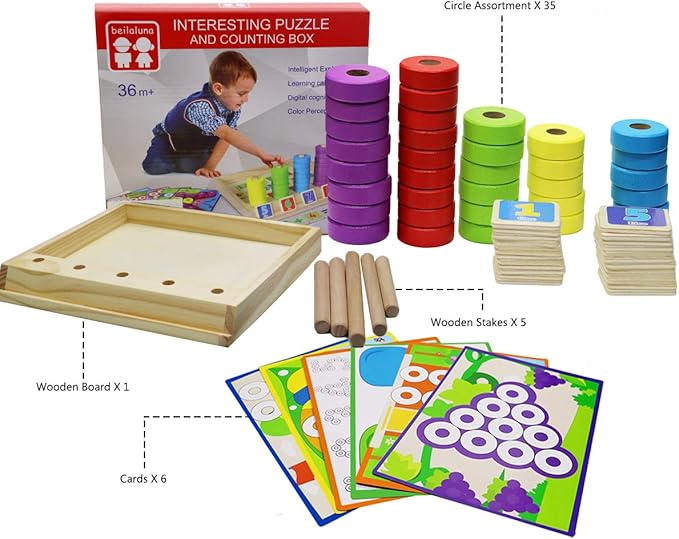 Lydaz Toddler Montessori Math Toys, Wooden Math Manipulatives with Counting Number Blocks, Preschool Kindergarten Learning Activities, Educational Math Toy for Kids 2-5, Sorting Stacking Puzzle Toy