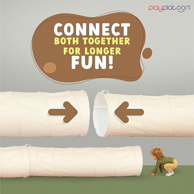 Play Platoon Baby Tunnel Toys for Toddlers 1-3 - 6 Ft Premium Vegan Leather Kids Tunnels for Babies - Wipeable, Water Resistant, Soft Durable Easy Fold and Storage Play Tunnel with Carry Bag - 2 Pack