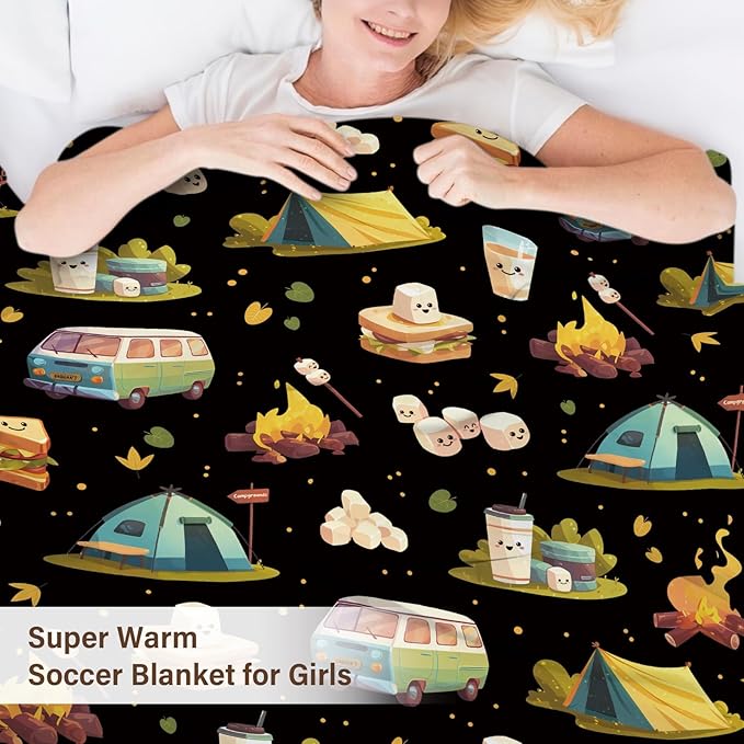 Marshmallow Blanket, Camping Blanket, Gifts for Campers, Gifts for Camping Lovers, Cute S'Mores Blanket, Camping Gifts for Couples, 50" X 60" Marshmallow Cookie Blankets Birthday Christmas