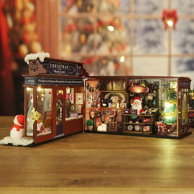 CUTEROOM Miniature House Kits for Adults, Mini Dollhouse Wooden Furniture Kit, DIY Craft Kits Creative Room Tiny House for Decoration- Christmas Wonderland