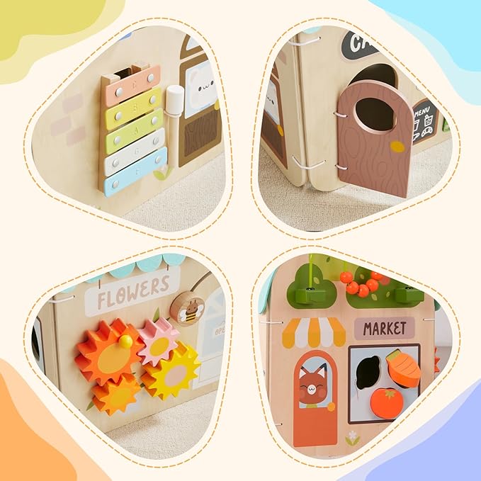 Asweets Montessori Wooden Busy House - Busy Board Toy for Toddlers, Pre-School Education and Learning Sensory Game Toys, Large Gifts for Babys, Boys, Girls