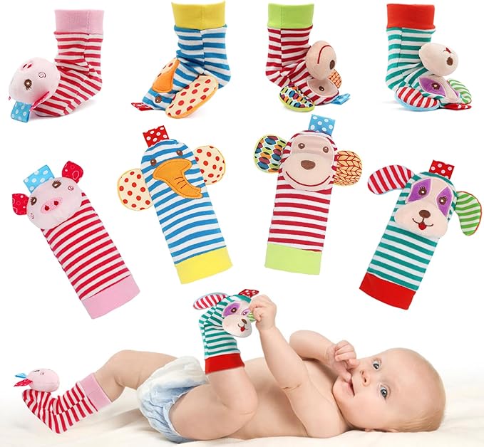 BLOOBLOOMAX Sock rattles for Babies 0-24 Months Baby Animal Foot Finder Educational Toys