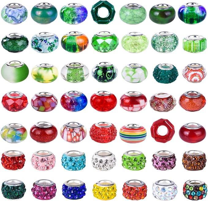 Aipridy Assortment European Large Hole Beads Spacer Beads Rhinestone Craft Beads for DIY Charms Bracelet Jewelry Making (Emerald-Siam)