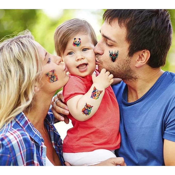 Watercolor Animals Temporary Tattoo for kids - 60 Styles Temporary for Girls Boy Body Arm Shoulder Tattoos Stickers, Birthday Party Decoration Supplies Gifts for Kids