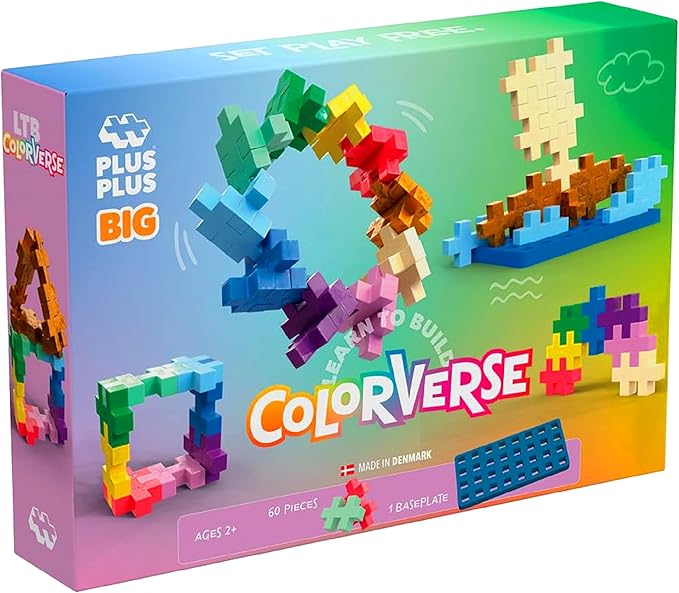 PLUS PLUS Learn to Build Big, Building Toys Set for Toddlers and Preschoolers, Stem Toys for 3+ Year Old, 60 Interlocking Blocks - Colorverse