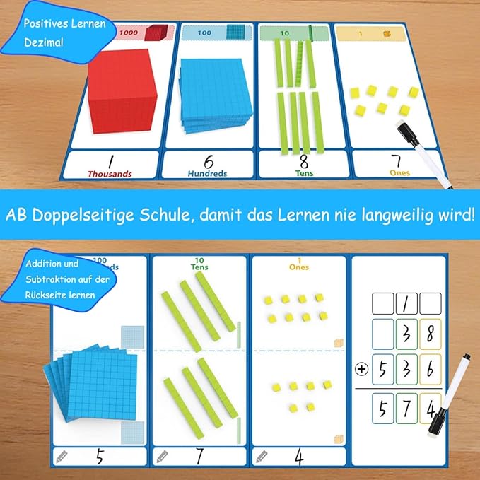 Base Ten Blocks for Math, Place Value Blocks, Base 10 Math Manipulatives for Kids, Plastic Math Cubes, Number Blocks, Math Counting Cubes for Kindergarten 1st-3rd Grade, 137 Pcs