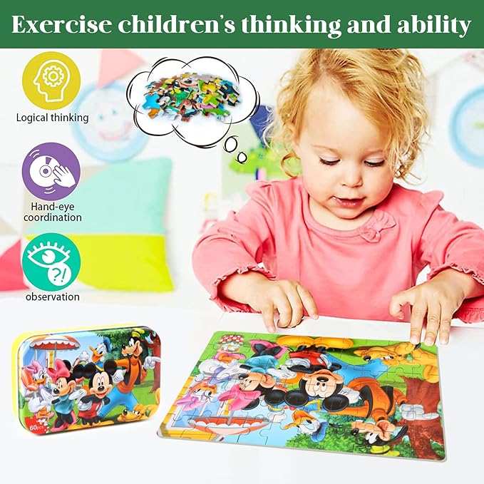 Puzzles for Kids Ages 4-8, 60 Piece Puzzles for Kids Ages 3-5 in a Metal Box Girls and Boys Learning Educational Jigsaw Puzzle Toys Gifts
