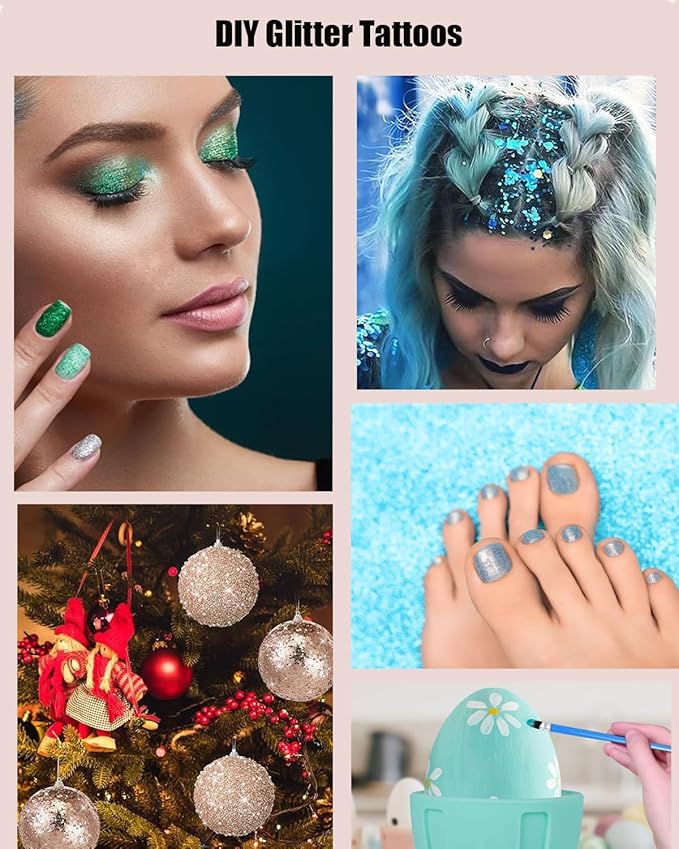 Temporary Glitter Tattoos Kit for Kids 48 Colors 6 Fluorescent 207 Stencils 2 Diamond Stickers 3 Glue 5 Brushes Arts Make Up Kit Party Christmas Halloween