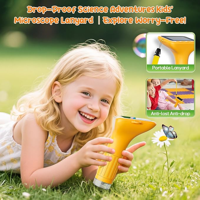Digital Microscope for Kids, 3" Screen 1000X Handheld Microscope HD Pocket Portable Microscopes Camera, Science Edu Fun Birthday Gifts Toys for Ages 4-12 Children Students Boys Girls -Yellow