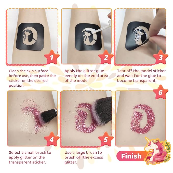 Glitter Tattoo Kit, Bledras 30 Colors Temporary Tattoo Set for Girls, 147 Stencils, 4 Brushes, 2 Glue, Glitter Tattoos for Kids or Adults, for Girls Boys, Carnival Birthday Festival Party