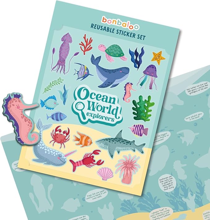 Ocean World Sticker Set – 23 Reusable Puffy Stickers for Kids – Eco-Friendly Sea Animal Play Set – Waterproof, Non-Toxic & Mess-Free – Fun Sensory Toy for Toddlers & Preschool Learning
