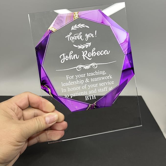 Custom Engraved Acrylic Employee Recognition Award – Personalized Appreciation Trophy for Corporate Excellence – Desk Display Plaque with Free Customization (Style #4)
