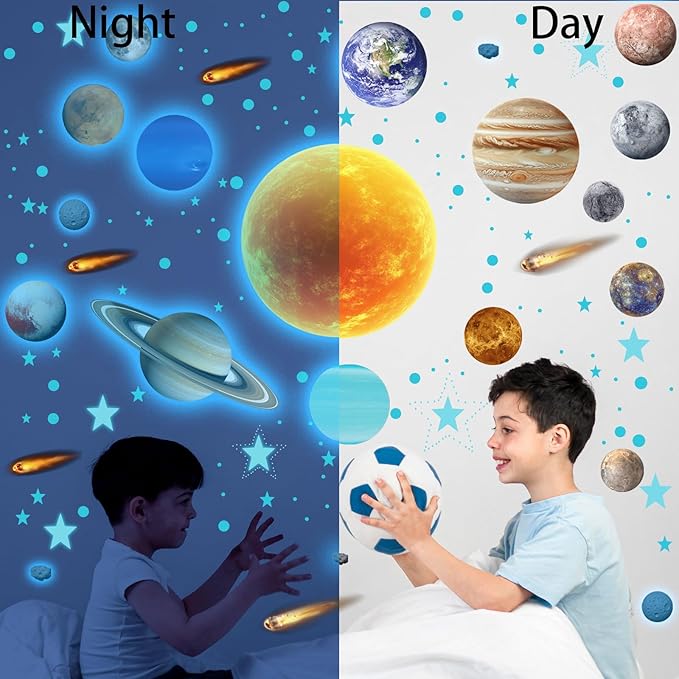 Solar System Wall Decals Glow in The Dark Stars, 965 PCS Stars and Planets Wall Stickers, Baby Nursery Glow Meteorite for Ceiling, Birthday Christmas Gift for Boys and Girls（Blue）