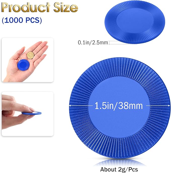 Leitee 1000 Pcs Plastic Poker Chips 38 mm Interlocking Game Lightweight Poker Chip Set Tokens Bingo Blank Casino Counting Bulk for Adults Counting Reward Card(Blue)