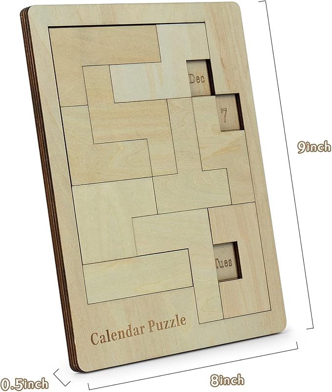 Calendar Puzzle - Daily Calendar Puzzle Wooden,Challenge 365 Days Date and Week, Advent Calendar.（Size：9.8 x 7.8inch）