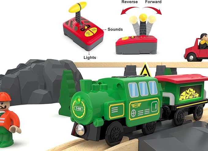 Wooden Train Accessories Battery Operated Locomotive Train, Remote Control Train for Track Set, Powerful Engine Train Vehicles Fit All Major Brands Track Railway System (Battery Not Included)