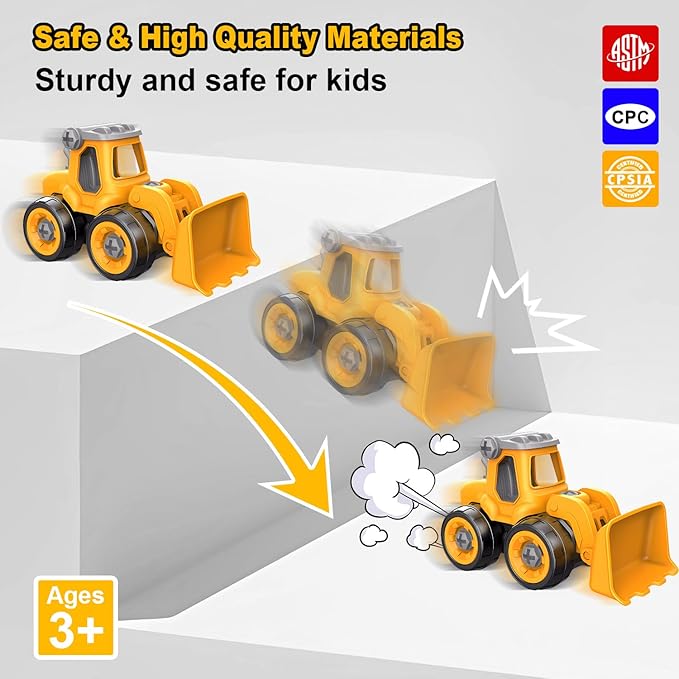 Take Apart Construction Truck Excavator Toys for Kids Ages 3-8, STEM Learning Building Toys with Electric Drill & Puzzle Play, Educational Engineering Birthday for Boys Kids Toddlers