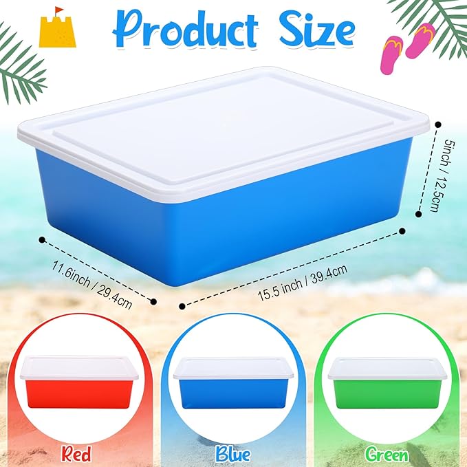 3 Pcs Portable Sand Tray with Lid 15.5 x 11.6 x 5 Inch Small Plastic Sand Box Stackable Sensory Bin Indoor Outdoor Water Play Gifts for Girls Boys School Home(Red, Blue, Green)