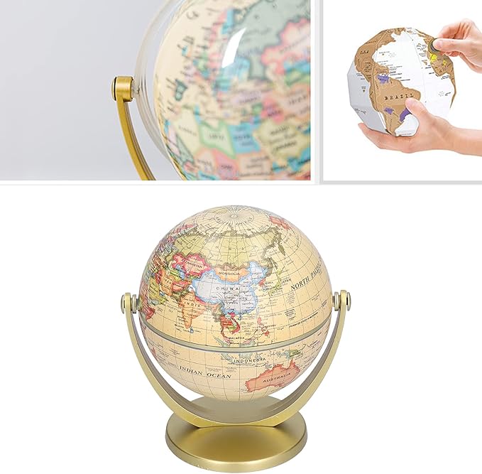 World Globe for Adults, Clear Plastic, Political Map, Desktop Rotating Earth Geography Globe