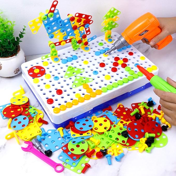 STEM Design and Drill Toy for Kids Ages 3-8, 193 Pcs Electric Drill Toy,Creative Building Toys,Magic Montessori Play Toolbox for Toddler Boys Girls Preschool,STEM Toys for 3 4 5 6 7 8 Year old