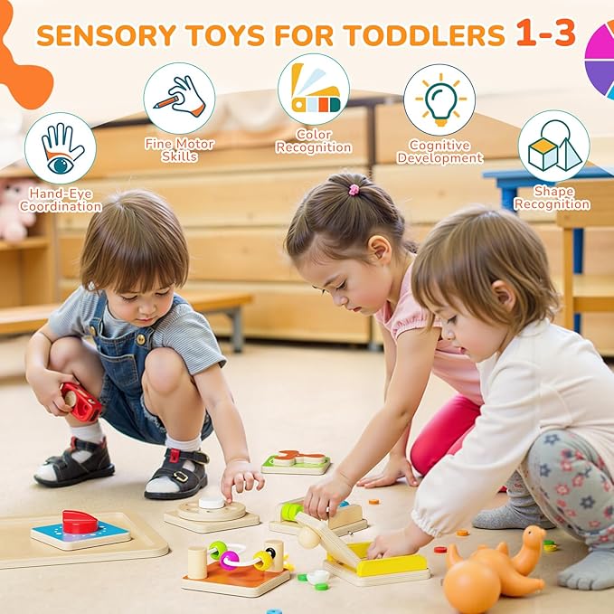 Montessori Busy Board for 1 Year Old, Modular Sensory Toys for Toddlers, Activity Board Toys for Fine Motor Skills, Airplane Car Travel Toys for Baby, Educational Toys for Boy & Girl, Birthday Gifts